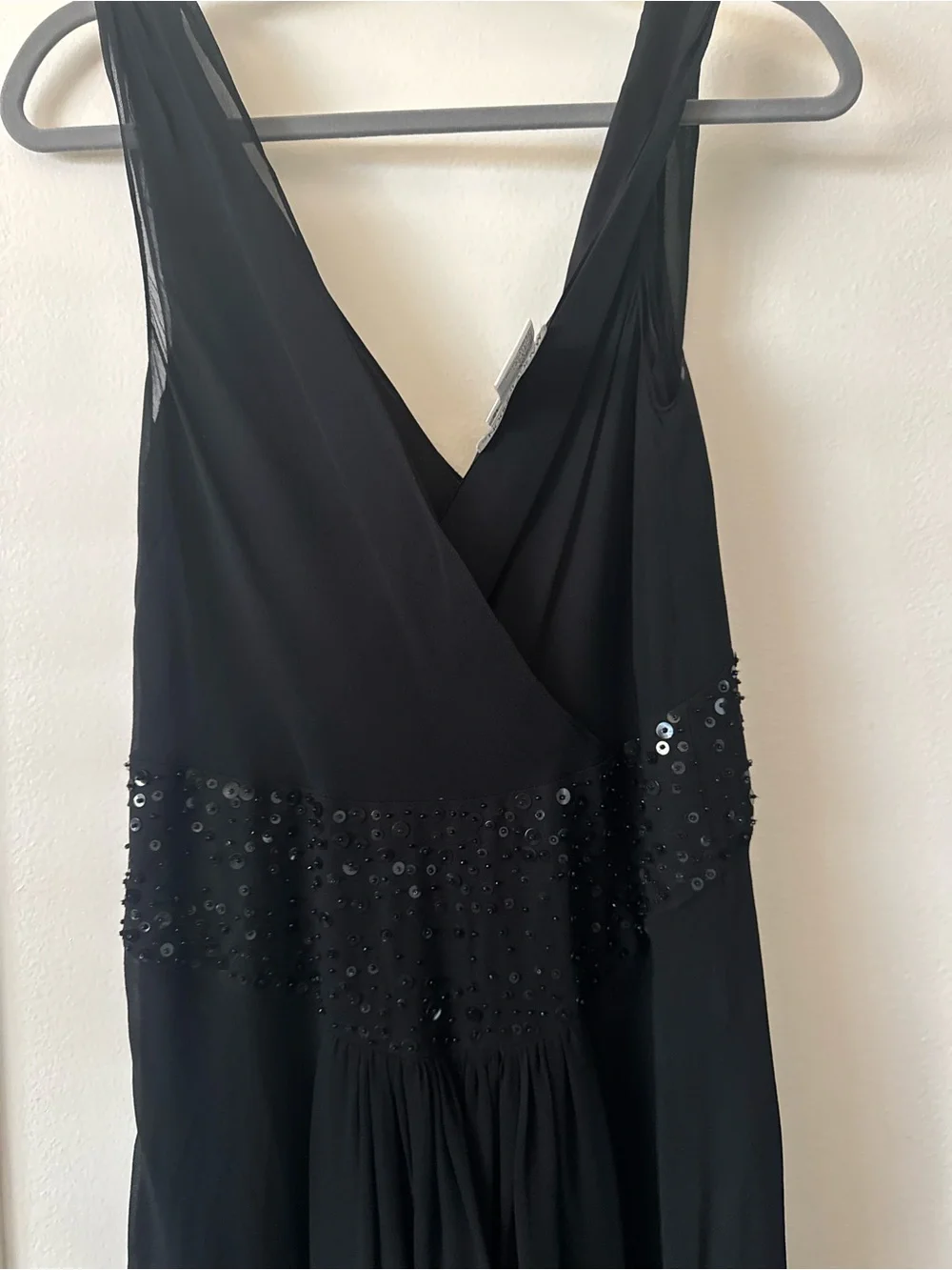 Vintage Maggy London Black V-Neck Beaded Evening Dress